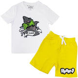 Kids Money Hungry Chenille Crew Neck T-Shirt and RAW Drip White Chenille Cotton Shorts Set