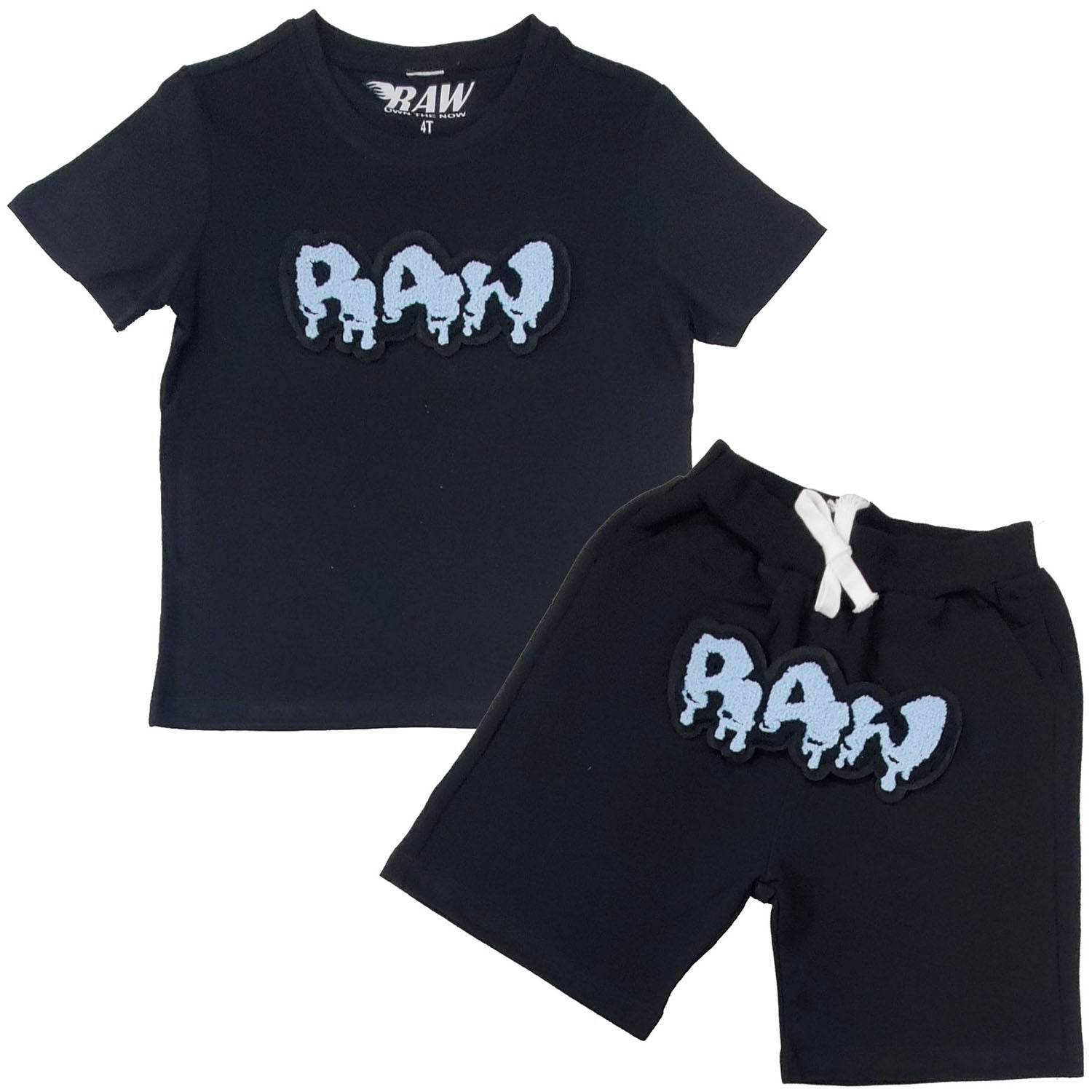 Kids RAW Drip Sky Chenille Crew Neck and Cotton Shorts Set