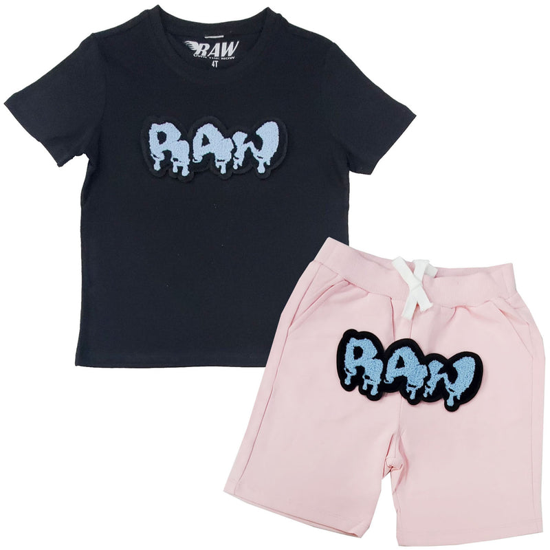 Kids RAW Drip Sky Chenille Crew Neck and Cotton Shorts Set