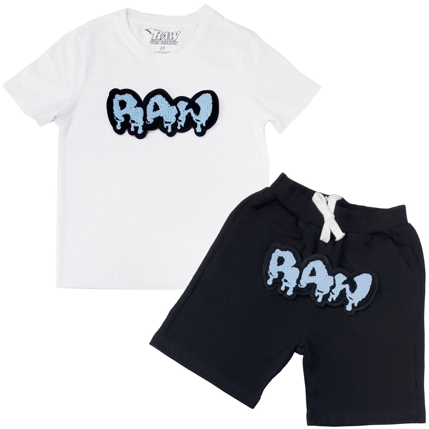 Kids RAW Drip Sky Chenille Crew Neck and Cotton Shorts Set