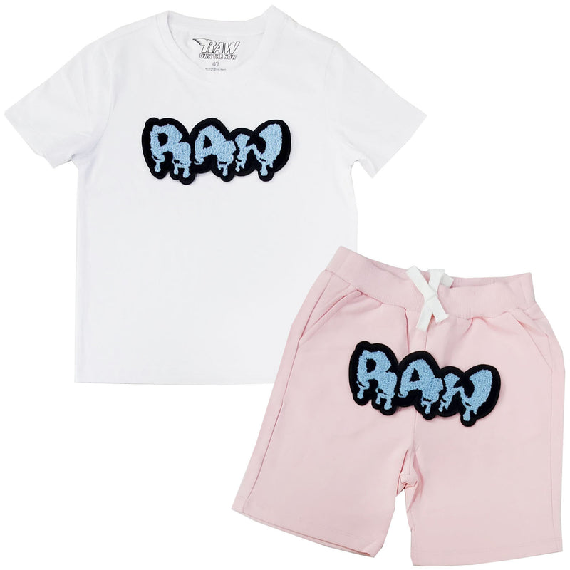 Kids RAW Drip Sky Chenille Crew Neck and Cotton Shorts Set