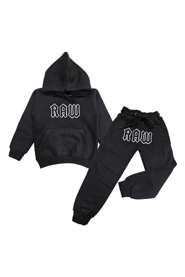 Kids 005 RAW Black 3D Embroidery Hoodie and Jogger Set