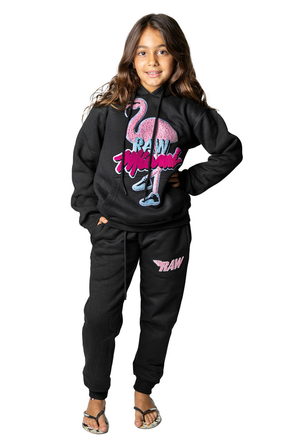 Kids Flamingo Chenille Hoodie and Jogger Set