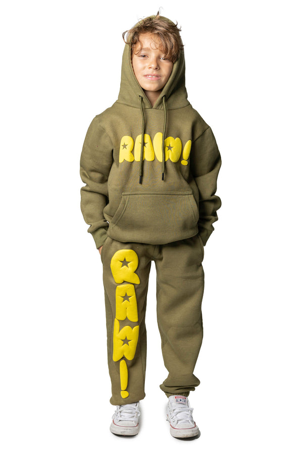 Kids RAW Star Yellow Puff Hoodie and Jogger Set