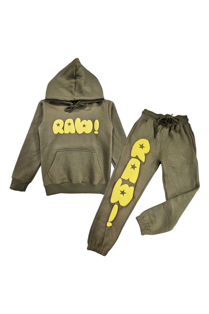 Kids RAW Star Yellow Puff Hoodie and Jogger Set