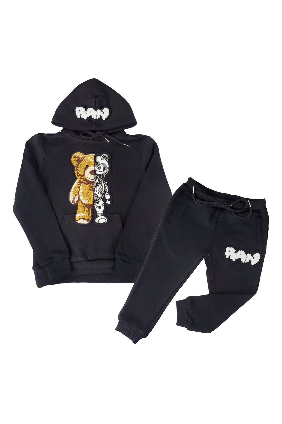 Kids Teddy Robot Raw Drip White Chenille Hoodie and Jogger Set