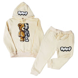 Kids Teddy Robot Raw Drip White Chenille Hoodie and Jogger Set