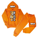 Kids Teddy Robot Raw Drip White Chenille Hoodie and Jogger Set