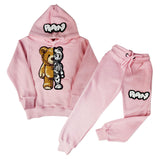 Kids Teddy Robot Raw Drip White Chenille Hoodie and Jogger Set