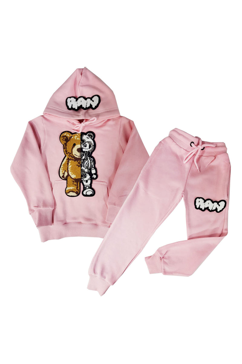 Kids Teddy Robot Raw Drip White Chenille Hoodie and Jogger Set