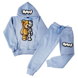 Kids Teddy Robot Raw Drip White Chenille Hoodie and Jogger Set