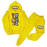 Kids Teddy Robot Raw Drip White Chenille Hoodie and Jogger Set