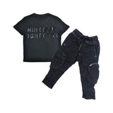 Kids The Original -RAW- Black Silicone Crew Neck T-Shirt and Cargo Pants Set