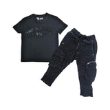 Kids The Original -RAW- Black Silicone Crew Neck T-Shirt and Cargo Pants Set