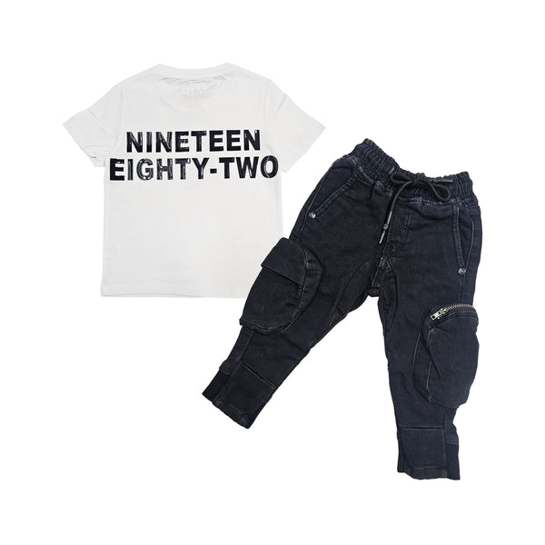 Kids The Original -RAW- Black Silicone Crew Neck T-Shirt and Cargo Pants Set