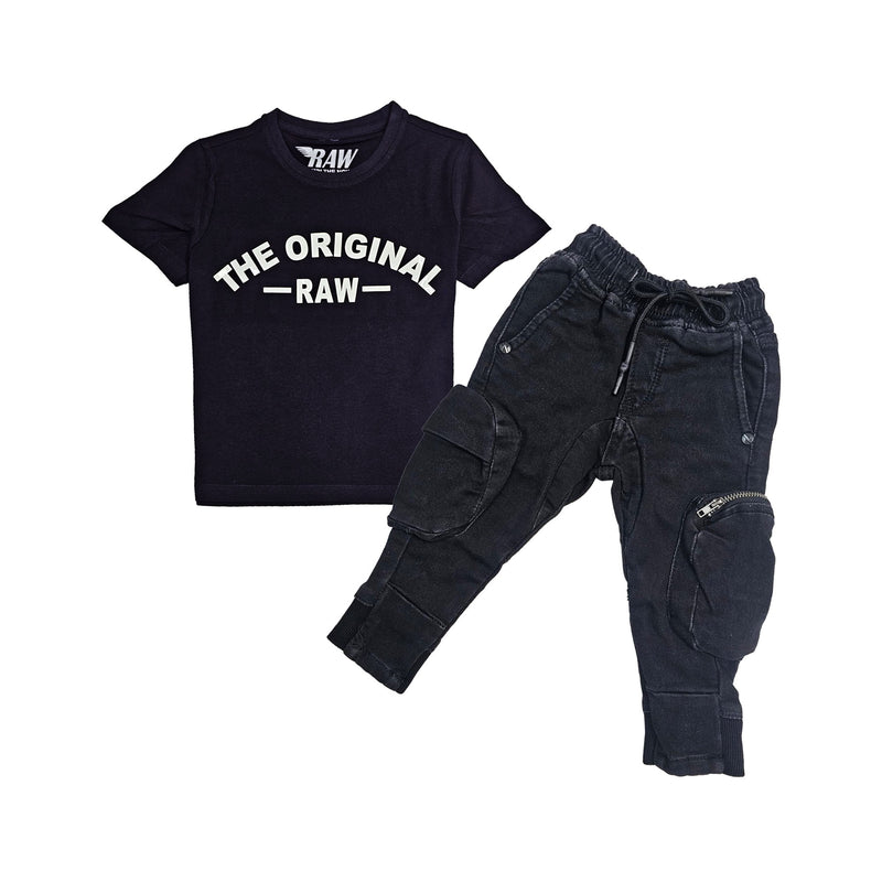 Kids The Original -RAW- White Silicone Crew Neck T-Shirt and Cargo Pants Set