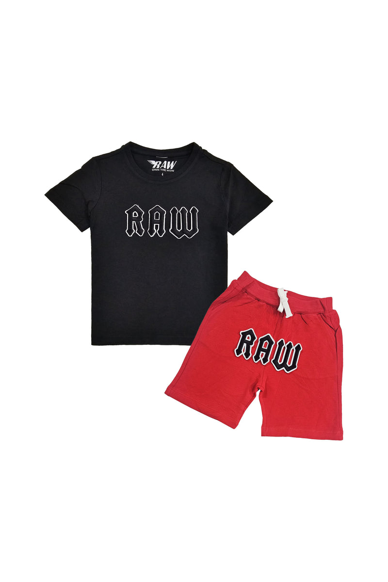 Kids 005 RAW Black 3D Embroidery T-Shirt and Cotton Shorts Set