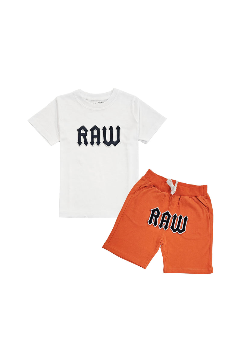 Kids 005 RAW Black 3D Embroidery T-Shirt and Cotton Shorts Set
