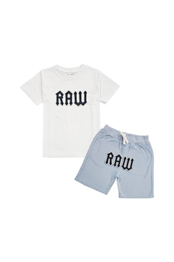Kids 005 RAW Black 3D Embroidery T-Shirt and Cotton Shorts Set
