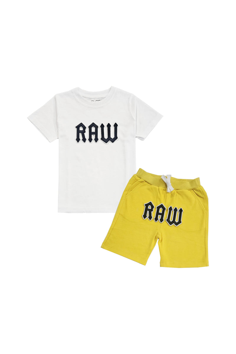 Kids 005 RAW Black 3D Embroidery T-Shirt and Cotton Shorts Set