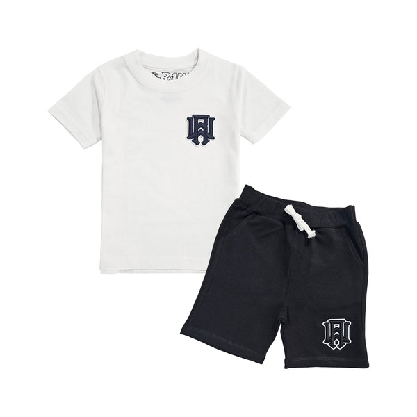 Kids 3D Stitch Logo Black Embroidery T-Shirts and Cotton Shorts Set