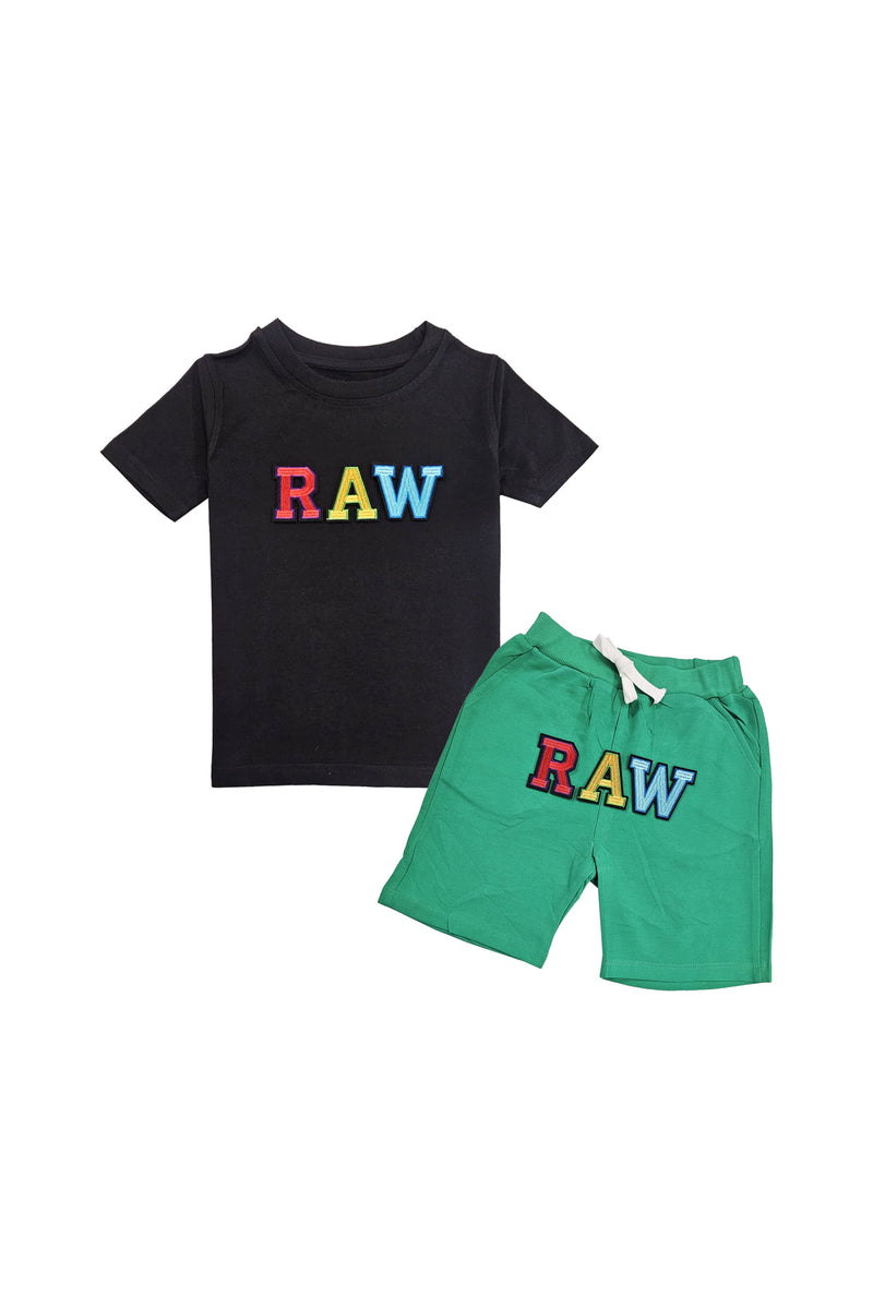 Kids A7 RAW Embroidery T-Shirt and Cotton Shorts Set