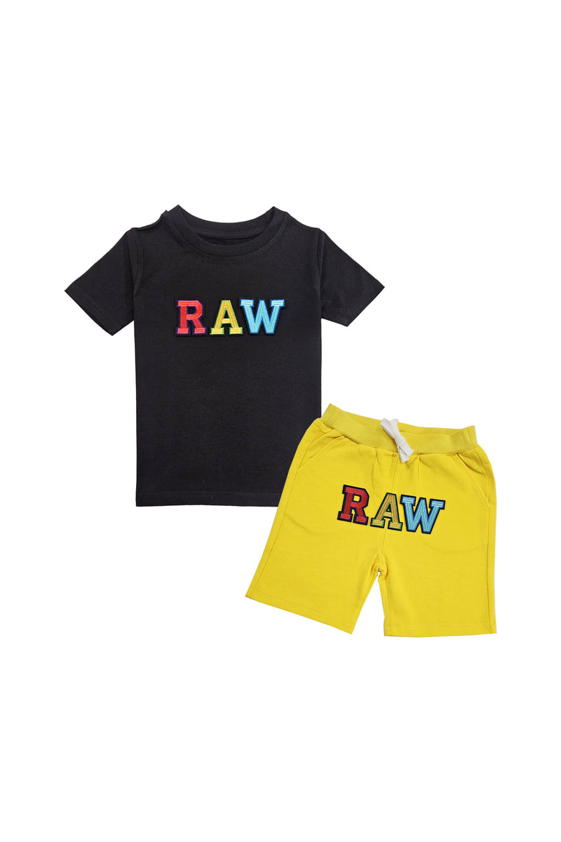 Kids A7 RAW Embroidery T-Shirt and Cotton Shorts Set
