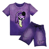 Kids Anti Social Purple Chenille T-Shirt and Raw Wing Purple Chenille Cotton Shorts Set