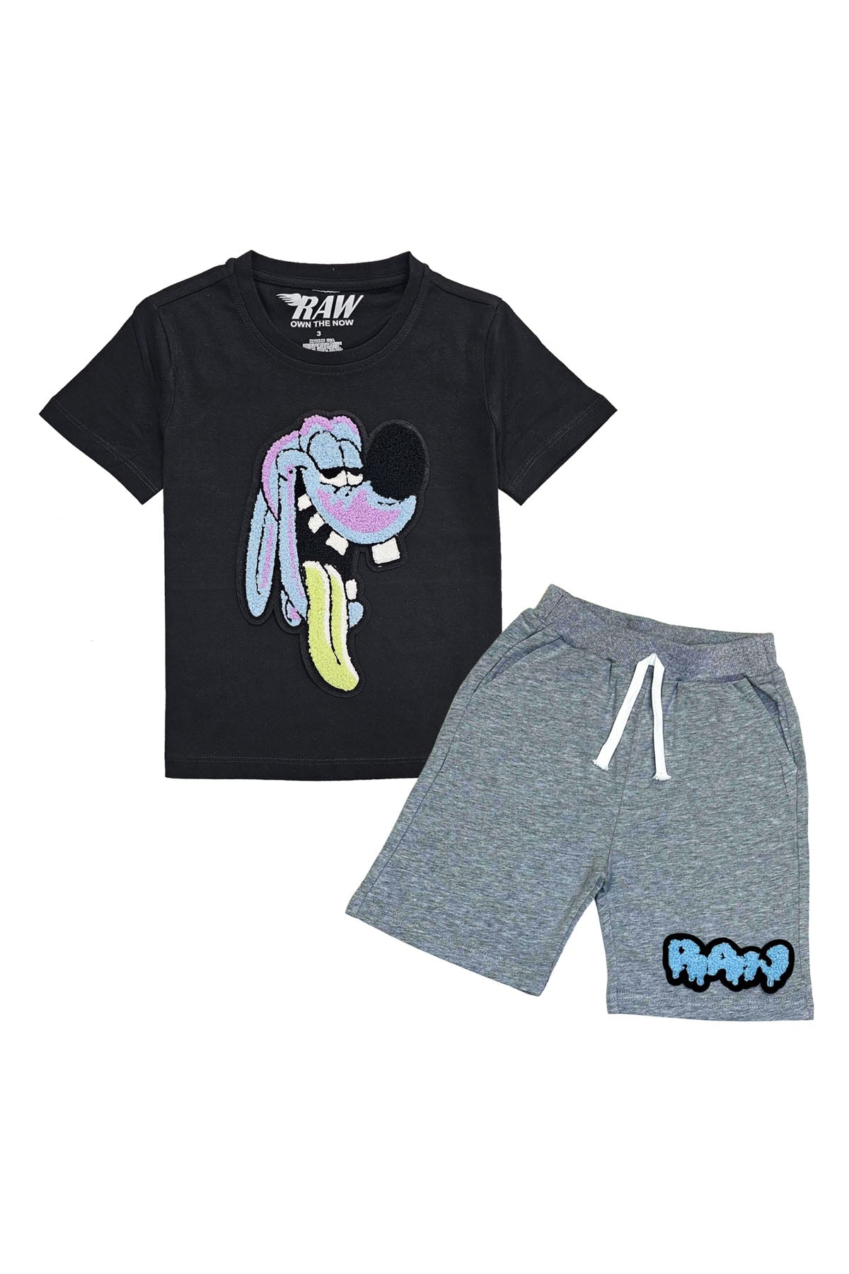 Kids Anti Social Sky Chenille T-Shirt and Raw Drip Sky Chenille Cotton Shorts Set