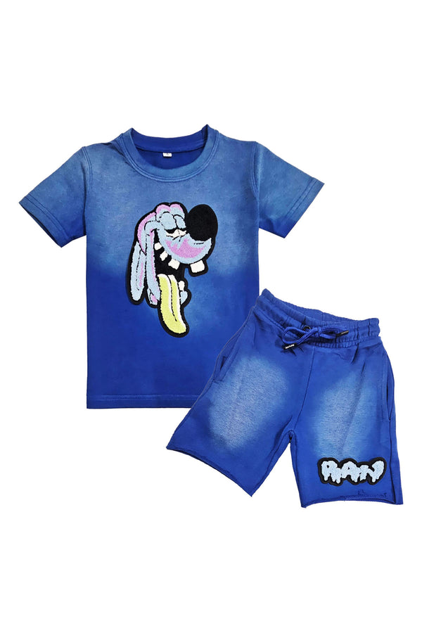 Kids Anti Social Sky Chenille T-Shirt and Raw Drip Sky Chenille Cotton Shorts Set