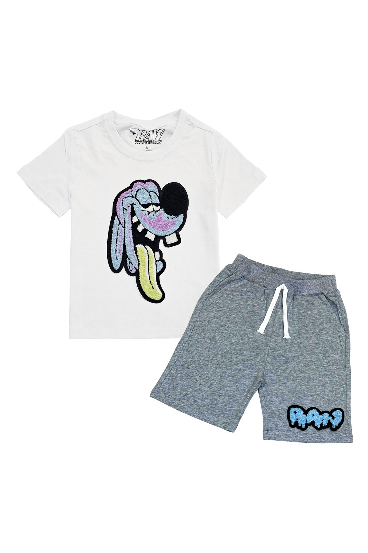 Kids Anti Social Sky Chenille T-Shirt and Raw Drip Sky Chenille Cotton Shorts Set
