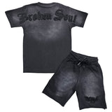 Kids Broken Soul Black  Chenille T-Shirt and Cotton Shorts Set
