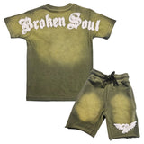 Kids Broken Soul Cream Chenille T-Shirt and Cotton Shorts Set