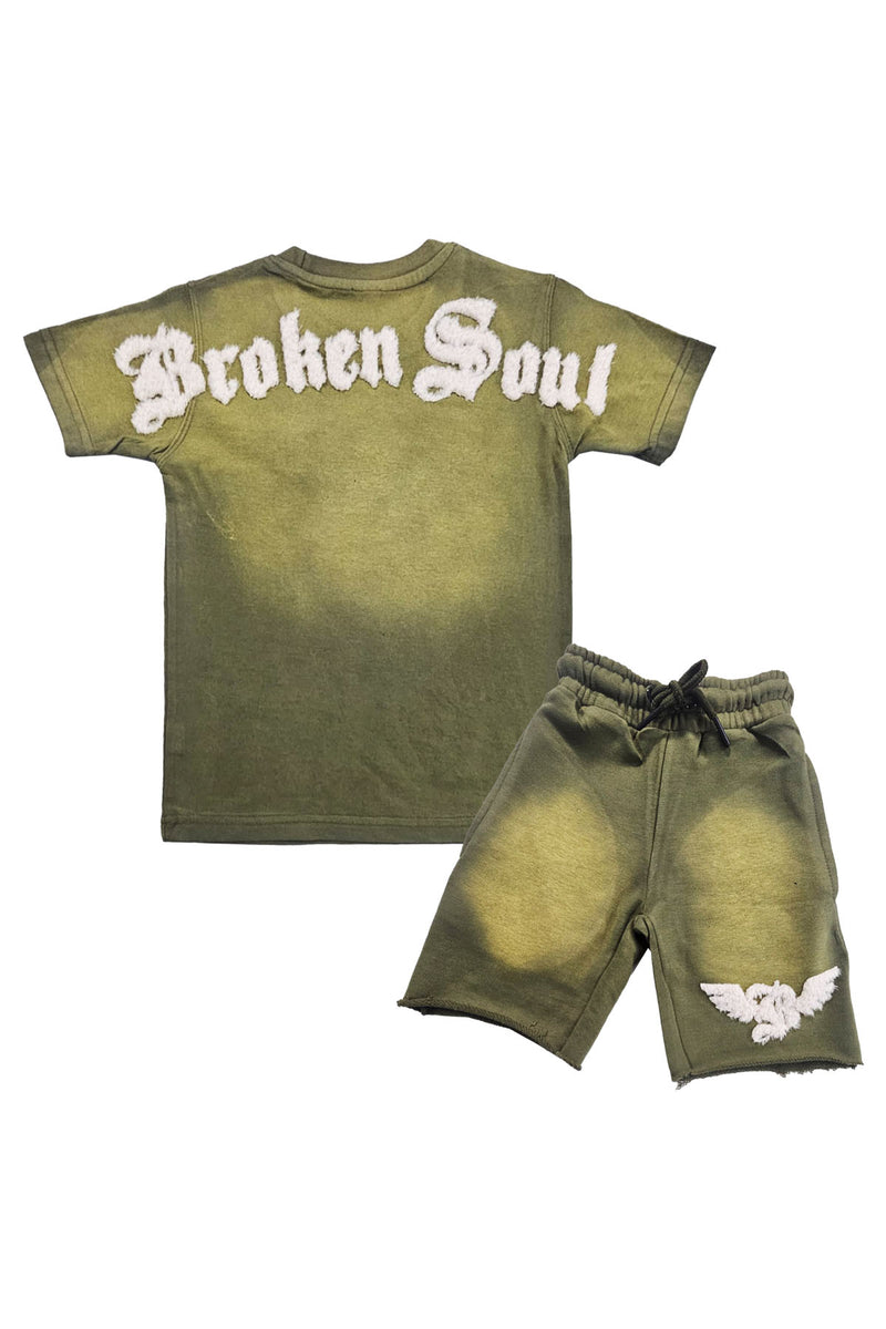 Kids Broken Soul Cream Chenille T-Shirt and Cotton Shorts Set