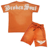 Kids Broken Soul Cream Chenille T-Shirt and Cotton Shorts Set