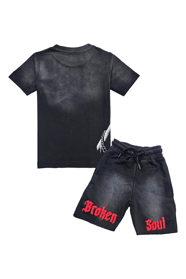 Kids Broken Soul Try Me Chenille T-Shirt and Cotton Shorts Set