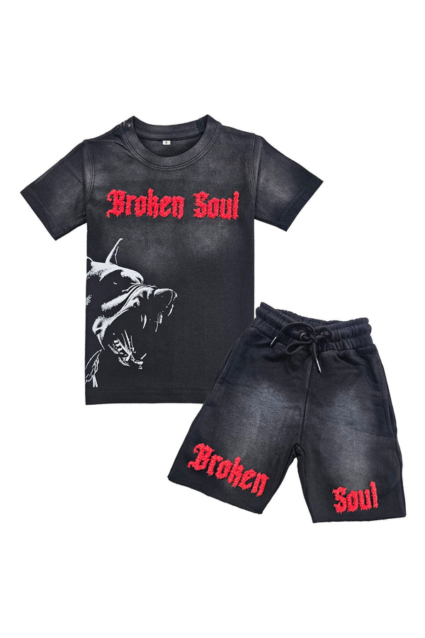 Kids Broken Soul Try Me Chenille T-Shirt and Cotton Shorts Set