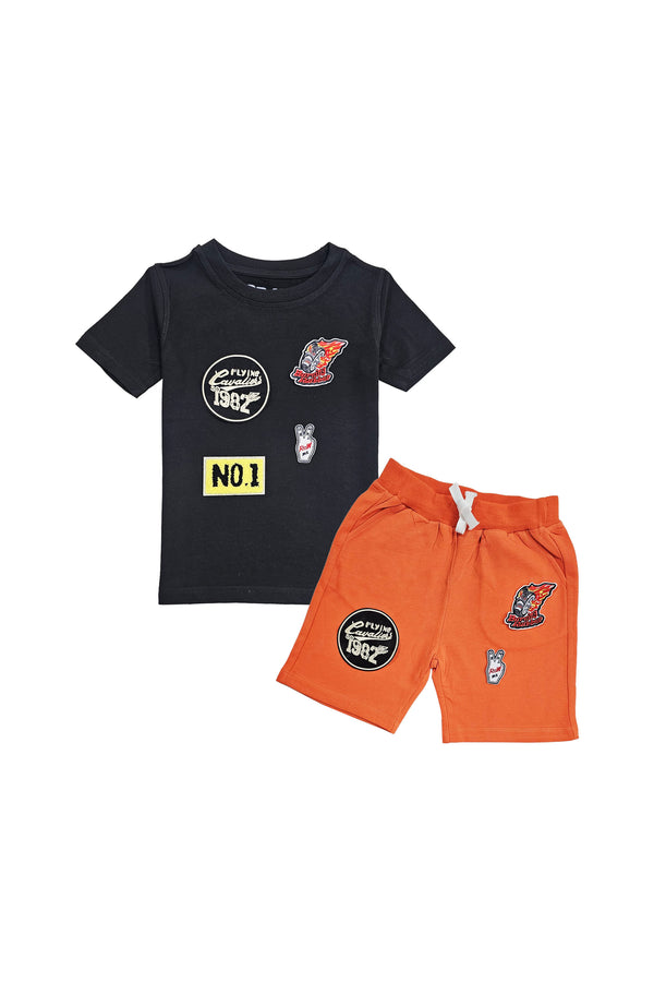 Kids Burning Rubber Embroidery T-Shirt and Cotton Shorts Set