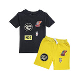 Kids Burning Rubber Embroidery T-Shirt and Cotton Shorts Set