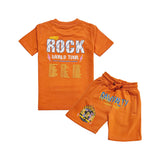 Kids Hard Rock World Tour Puff Print Crew Neck T-Shirt and Cotton Shorts Set