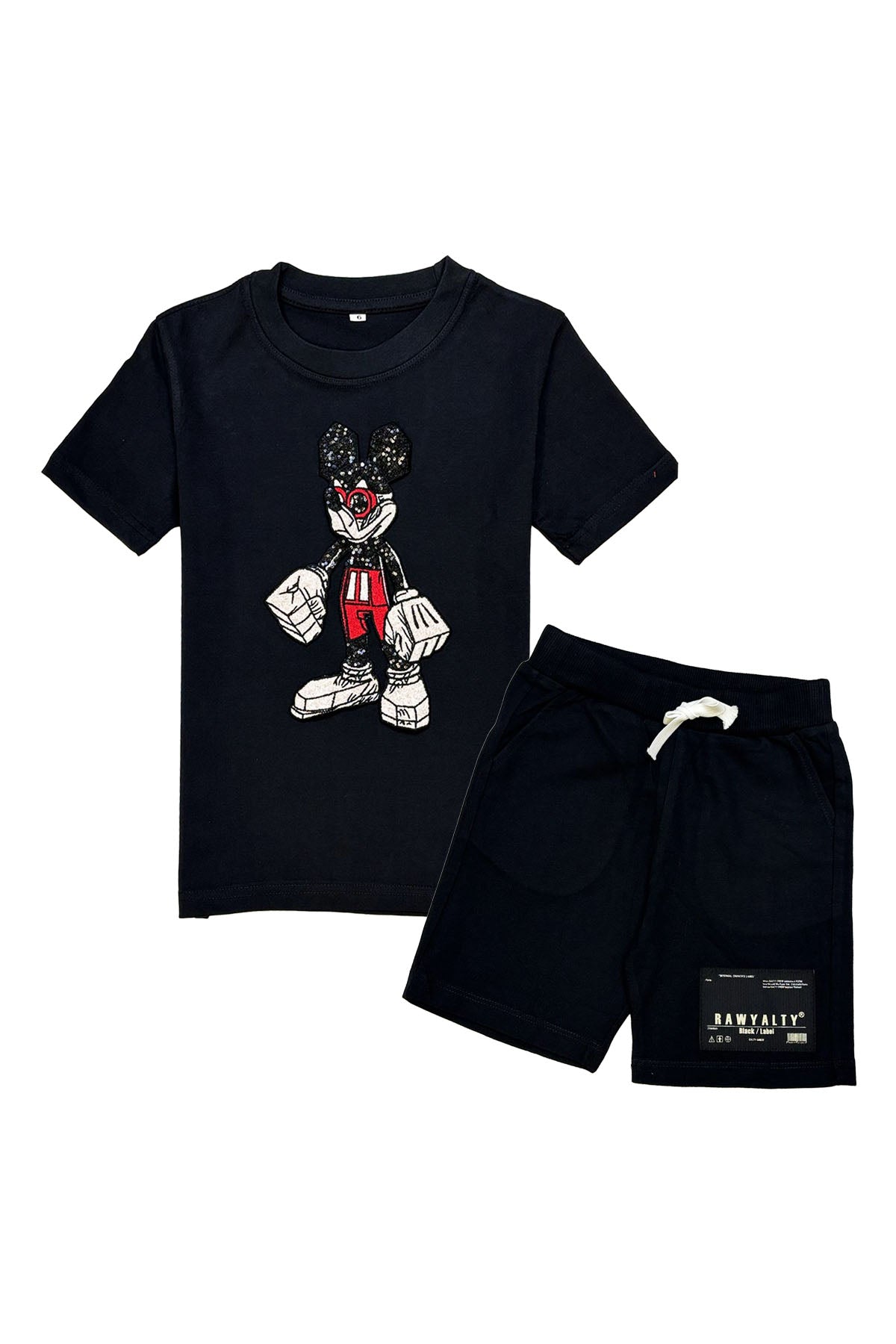 Kids Mouse Robot T-Shirt and Rawyalty Patch Cotton Shorts Set