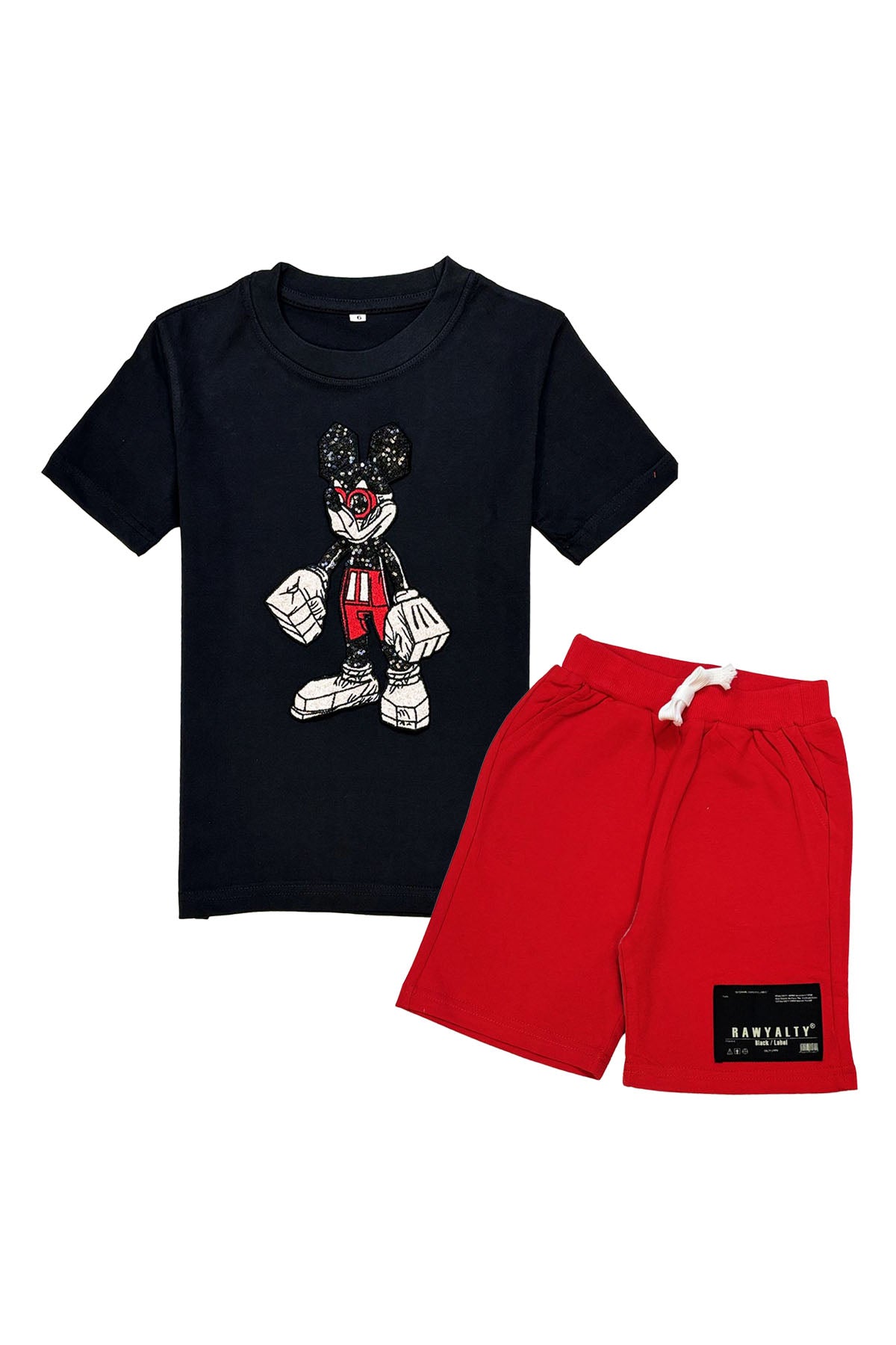 Kids Mouse Robot T-Shirt and Rawyalty Patch Cotton Shorts Set