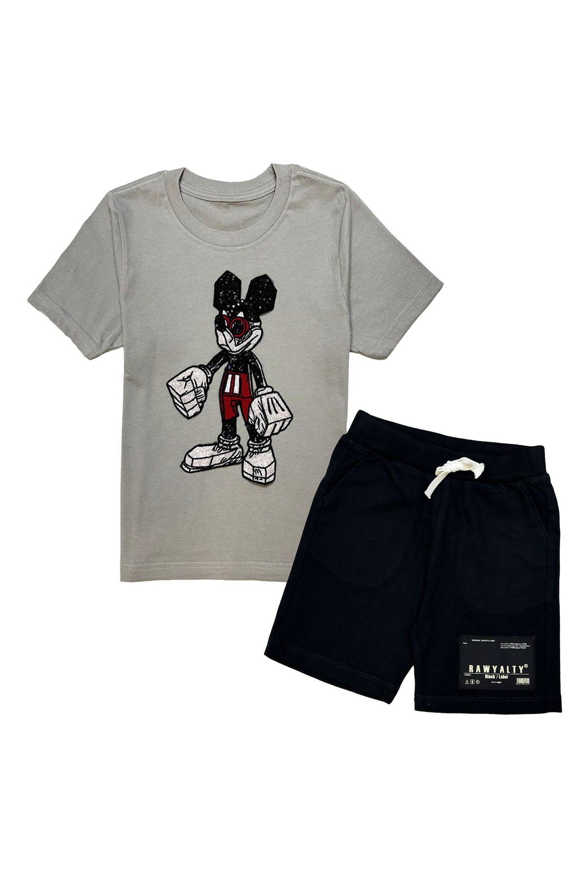 Kids Mouse Robot T-Shirt and Rawyalty Patch Cotton Shorts Set