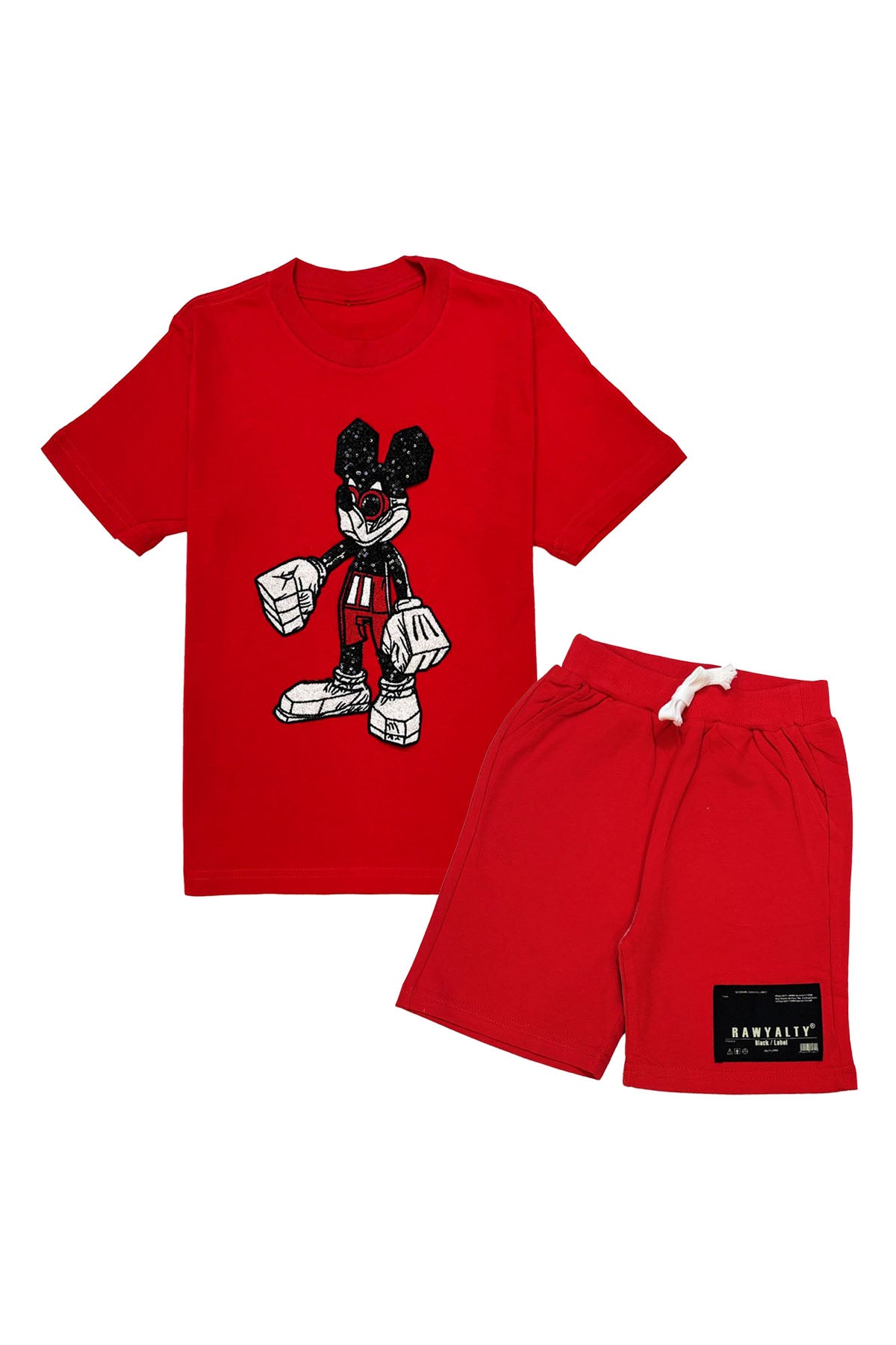 Kids Mouse Robot T-Shirt and Rawyalty Patch Cotton Shorts Set