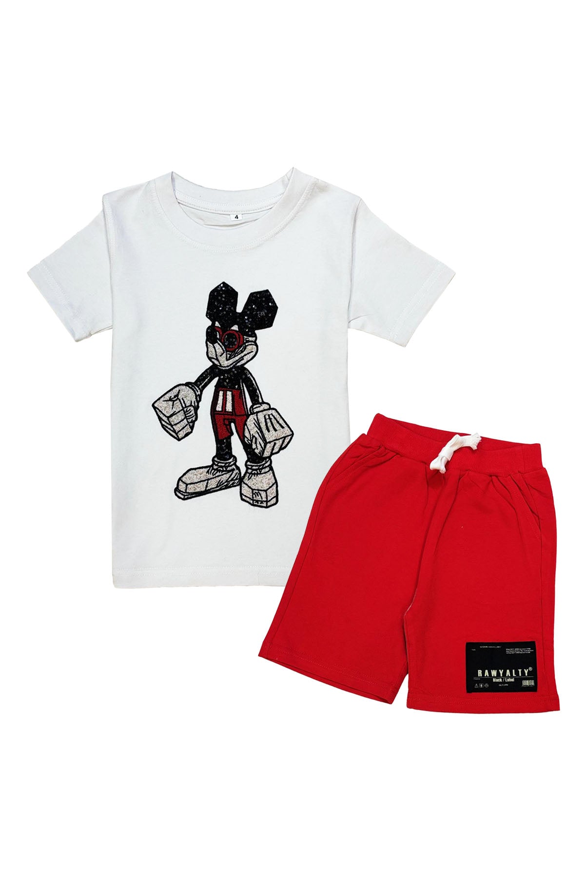 Kids Mouse Robot T-Shirt and Rawyalty Patch Cotton Shorts Set