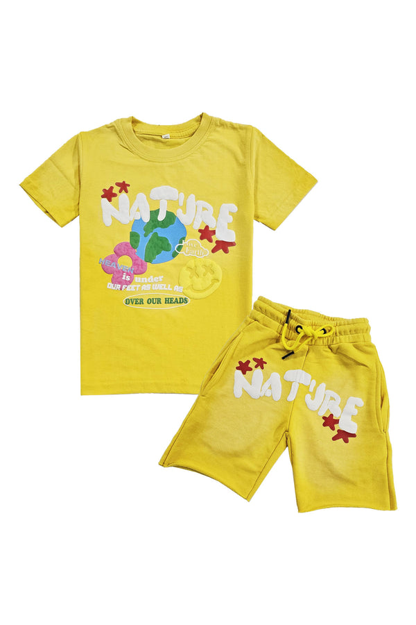 Kids Nature Puff T-Shirt and Cotton Shorts Set