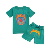 Kids Rebellion Puff Print Crew Neck T-Shirt and Cotton Shorts Set