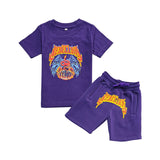 Kids Rebellion Puff Print Crew Neck T-Shirt and Cotton Shorts Set