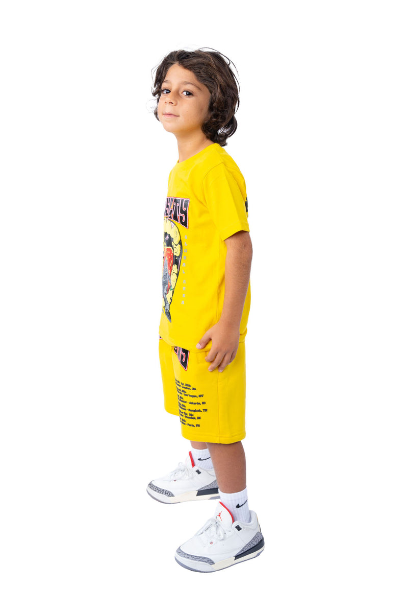 Kids Rawyalty Global Area Puff Print Crew Neck T-Shirt and Cotton Shorts Set