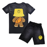 Kids Smiley Teddy Embroidery T-Shirt and Cotton Shorts Set